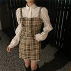 Plain Shirt / Plaid Camisole Top / A-line Skirt