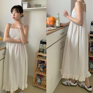 Pintuck Long Spaghetti Stra Dress Ivory - One Size