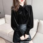 Long-sleeve Bow-neck Velvet Top