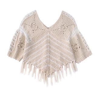 Short-sleeve Tassel Trim Knit Top