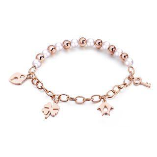 Fashion Simple Plated Rose Gold Key Lock Four-leafed Clover Penguin Pearl 316l Stainless Steel Bracelet Rose Gold - One Size