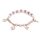 Fashion Simple Plated Rose Gold Key Lock Four-leafed Clover Penguin Pearl 316l Stainless Steel Bracelet Rose Gold - One Size