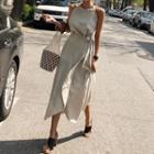Sleeveless Midi A-line Dress Beige - One Size