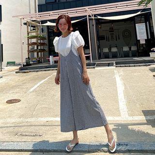Gingham Culotte Overall Pants