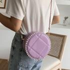 Quilted Round Faux Pearl Crossbody Bag