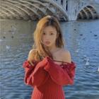 Long-sleeve Knit A-line Dress Dress - Red - One Size