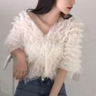 Lace Ruffle V-neck Top