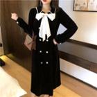 Long-sleeve Faux Pearl Tie-neck Slim Fit Jacket