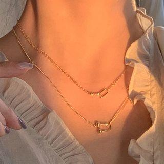 Alloy Pendant Necklace Horseshoe Buckle & Bead - Silver - One Size