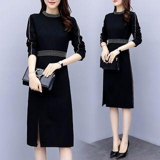 Long-sleeve Midi Slit Dress