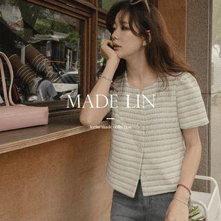 Puff-shoulder Stripe Tweed Jacket