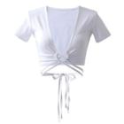 Short-sleeve V-neck Lace-up  Cropped Top