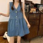 Sleeveless V-neck A-line Denim Dress