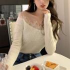 Off-shoulder Lace Panel Knit Top