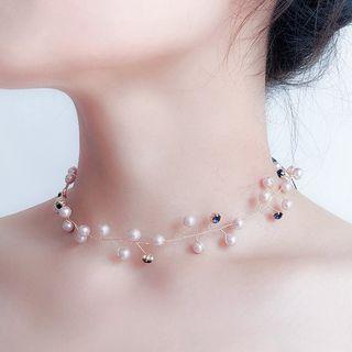 Faux Pearl Choker Blue - One Size