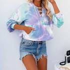 Tie-dyed V-neck Long Sleeve Tie-front Sweatshirt
