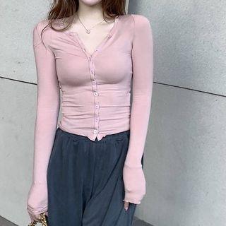 Long-sleeve Button-up Top / High Waist Wide Leg Pants