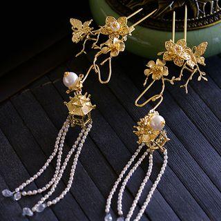 Wedding Alloy Flower Fringed Hair Stick 1 Pair - Gold Hair Stick - One Size