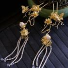 Wedding Alloy Flower Fringed Hair Stick 1 Pair - Gold Hair Stick - One Size