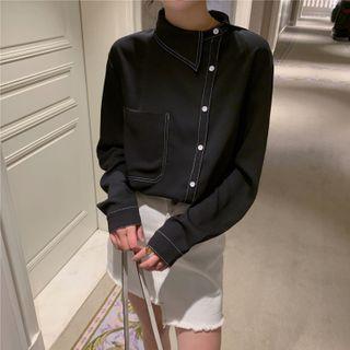 Plain Asymmetric Buttoned Blouse