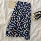 Floral Print Midi A-line Skirt Floral - Blue - One Size
