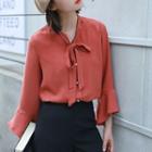 Bell Sleeve Tie-neck Blouse Brick Red - One Size