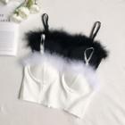 Spaghetti Strap Faux Fur Trim Top