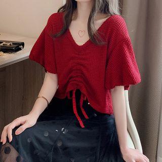 Drawstring Puff-sleeve T-shirt