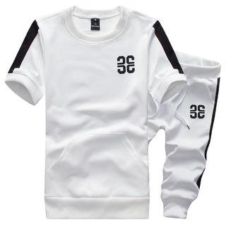 Set : Contrast Short-sleeve T-shirt + Cropped Pants