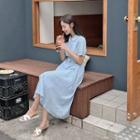 Cuff-sleeve Stripe Long Shirtdress