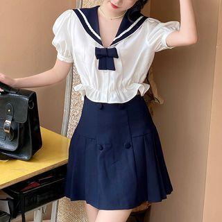 Short-sleeve Sailor-collar Blouse / Mini Skirt / Set