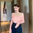 Crisscross Off-shoulder Rib Knit Top