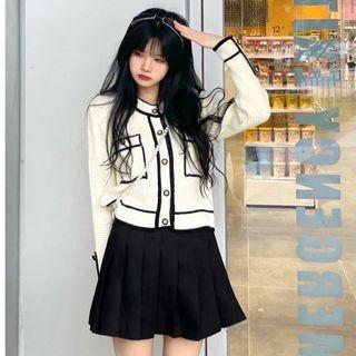 Knit Button-up Jacket / Pleated Skirt