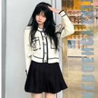 Knit Button-up Jacket / Pleated Skirt