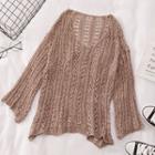 Long-sleeve Crochet Knit Top