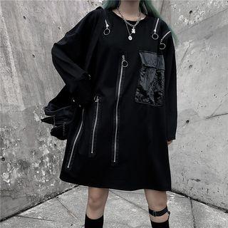 Long-sleeve Pocket Detail Dress Black - One Size