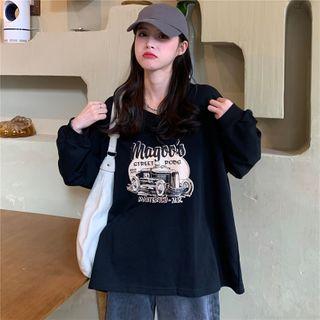 V-neck Car Print Sweatshirt