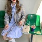 Long-sleeve Pleated Shirtdress / Plaid Blazer