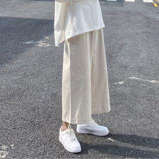 Plain Linen Loose-fit Cropped Pants