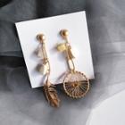 Non-matching Alloy Feather & Dream Catcher Dangle Earring 1 Pair - S925 Silver - Non-matching - Stud Earrings - One Size