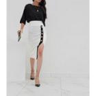 High-waist Contrast-trim Slit Pencil Skirt