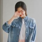 Mandarin-collar Fray-hem Denim Jacket