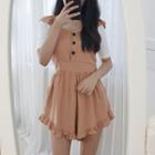 Petite Size Sleeveless Frill-trim Flared Playsuit