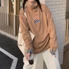 Long-sleeve Turtleneck Check Panel Top