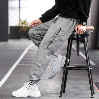 Drawstring-cuff Lettering Straight-leg Pants