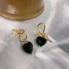 Heart Knot Alloy Dangle Earring 1 Pair - Black & Gold - One Size