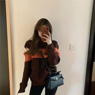Color-block Crewneck Loose-fit Long-sleeve Knit Sweater