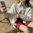 Long-sleeve V Neck Cable-knit Sweater / High-waist Corduroy Shorts