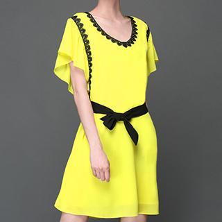 Short-sleeve Paneled Tie-waist Dress