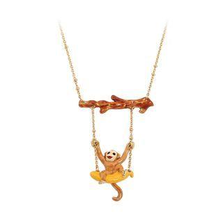 Fashion Creative Plated Gold Enamel Monkey Banana Swing Tassel Necklace Golden - One Size